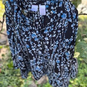 Just My Size Black and Blue Floral Button Down Shirt